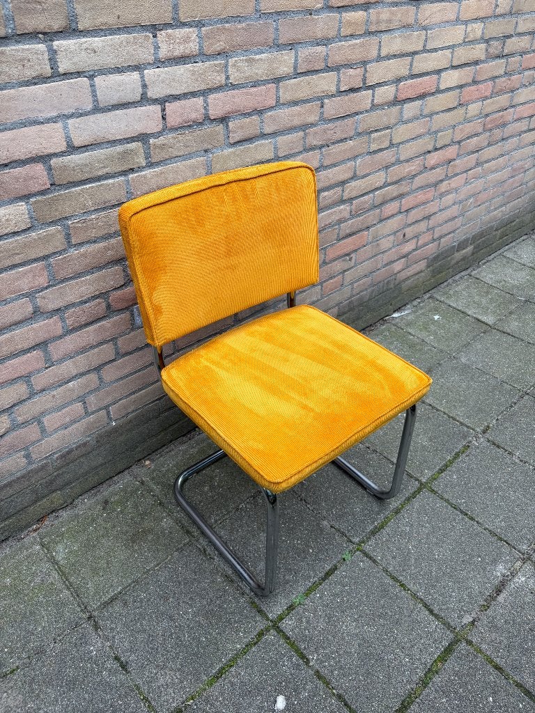 1 Gele Zuiver Ridge Rib Ribstof Stoel, Ophalen, Gebruikt, Overige kleuren, Hout