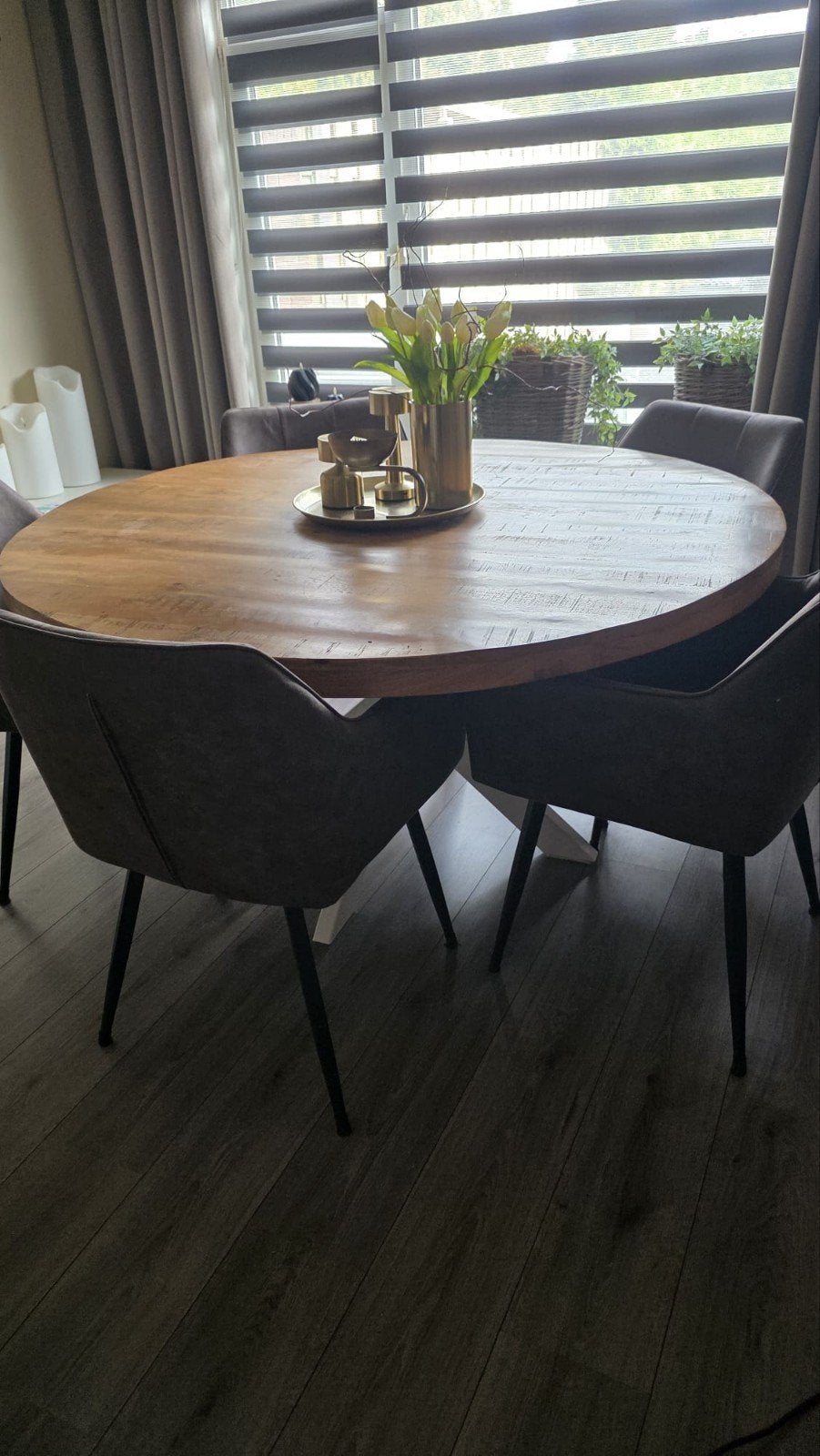 Ovale eettafel met spinpoot - Mangohout, Gebruikt, 100 tot 150 cm, Rond, Industrieel, Modern