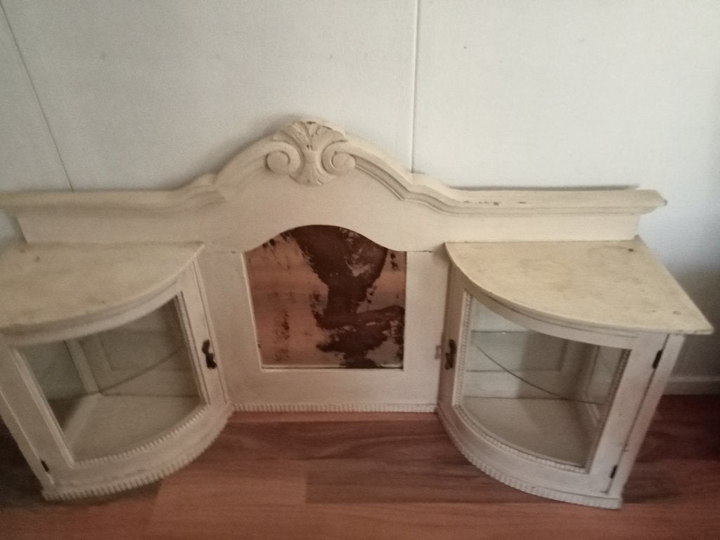 BROCANT ANTIEK HANGKAST MET 2 VITRINEKASTJES EN SPIEGEL, Antiek en Kunst, Antiek | Meubels | Kasten, Ophalen