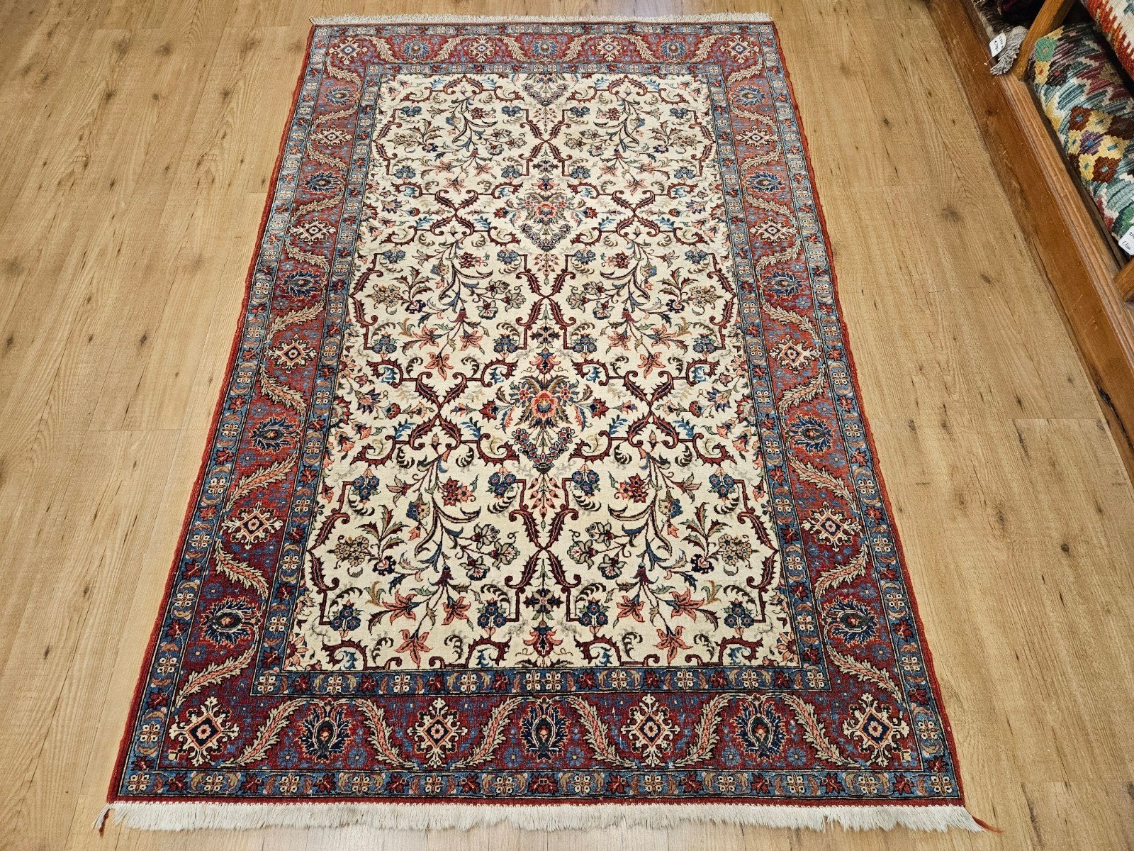 Vintage handgeknoopt perzisch tapijt ghom 216x142, Info@SlatsAntiek.nl, Tweedehands, 100 tot 150 cm, Perzisch