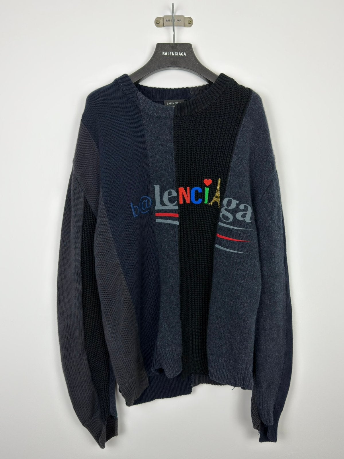 Balenciaga Patchwork Logo Knit Sweater Sweatshirt Maat M, Ophalen of Verzenden, Zo goed als nieuw, Maat 48/50 (M), Zwart