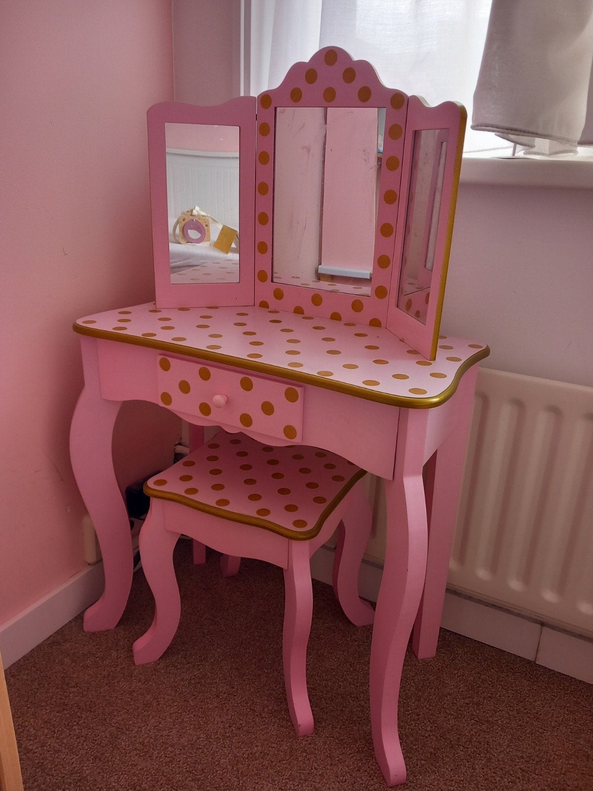 Make up tafel voor kleuters roze met goud, Ophalen, Gebruikt, 50 tot 100 cm, Minder dan 100 cm