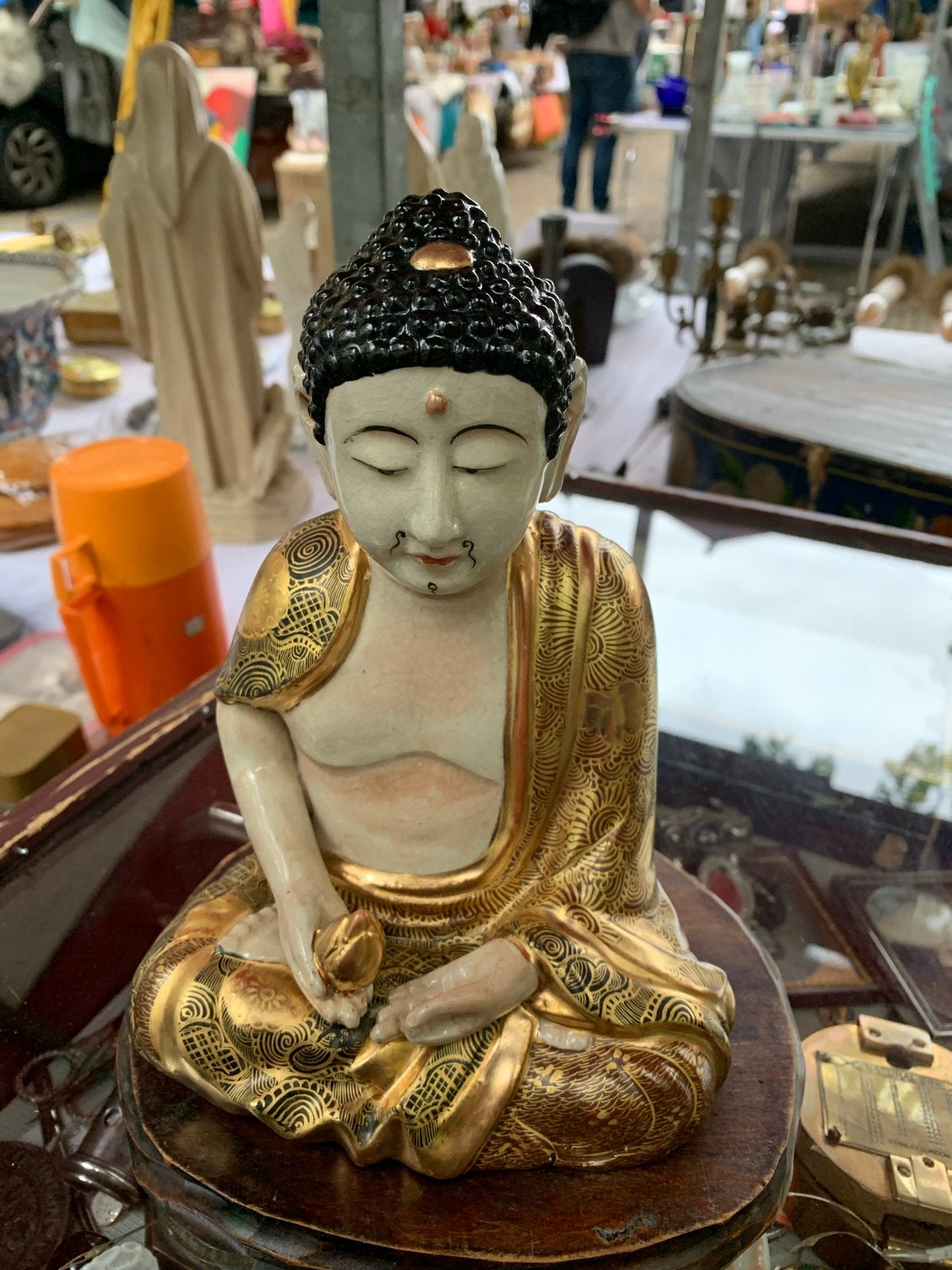 Antieke Japanse Boeddha in bladgoud, gemerkt, Antiek en Kunst, Kunst | Beelden en Houtsnijwerken, Minder dan 20 cm, Ophalen of Verzenden