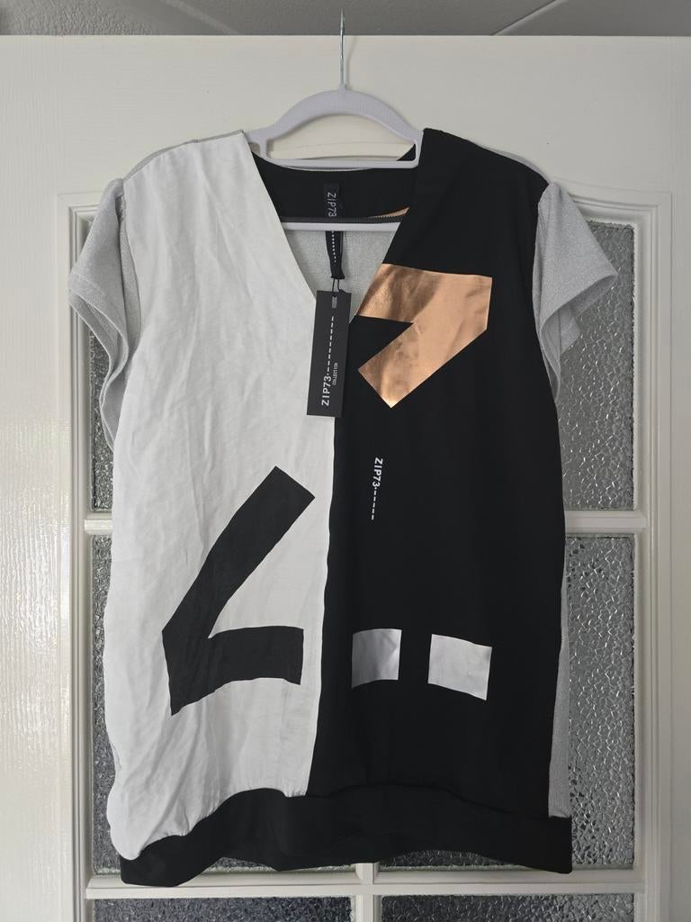 Nieuw shirt Zip73 L zwart grijs goud wit, Kleding | Dames, Blouses en Tunieken, Ophalen of Verzenden, Nieuw, Zwart