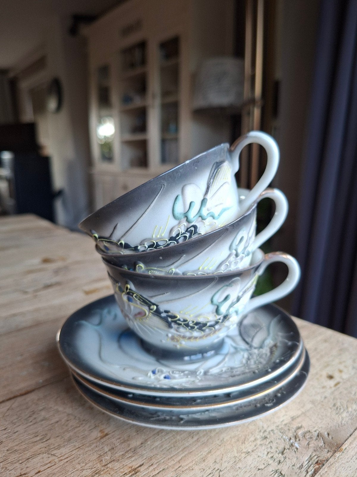 Vintage Japanse Draak Theekopjes & Schotels (3 sets), Ophalen of Verzenden