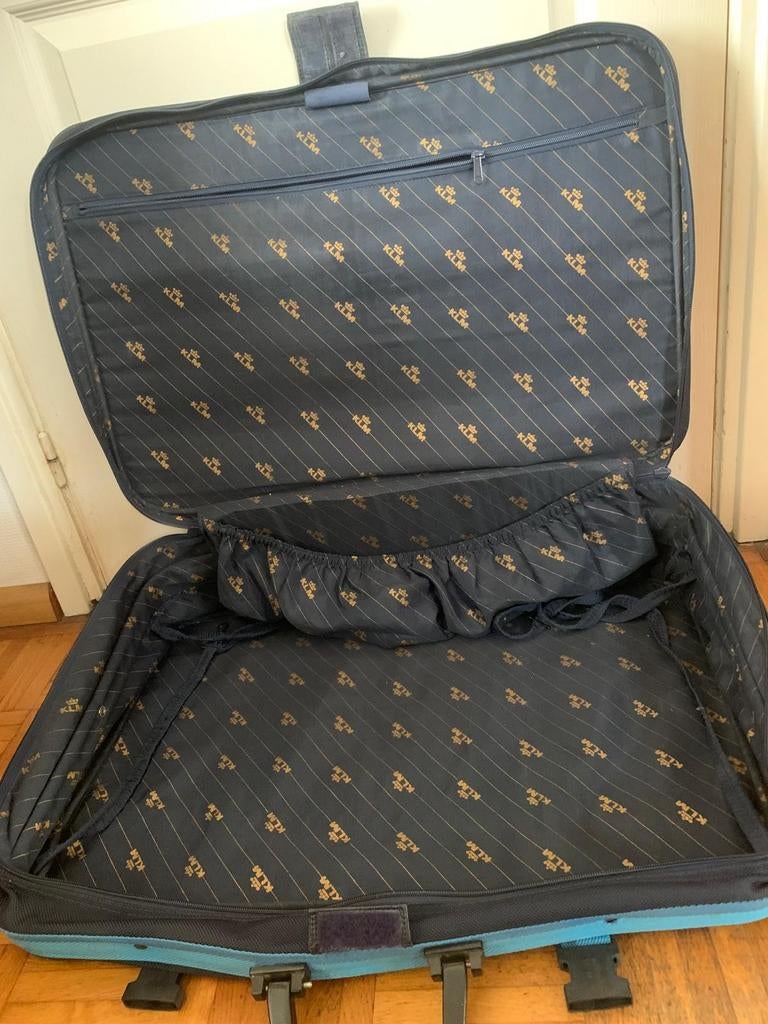 Vintage KLM Koffer - Blauw met Turquoise Strepen (66x50cm), 60 tot 70 cm, Overige materialen, Gebruikt, 45 tot 55 cm