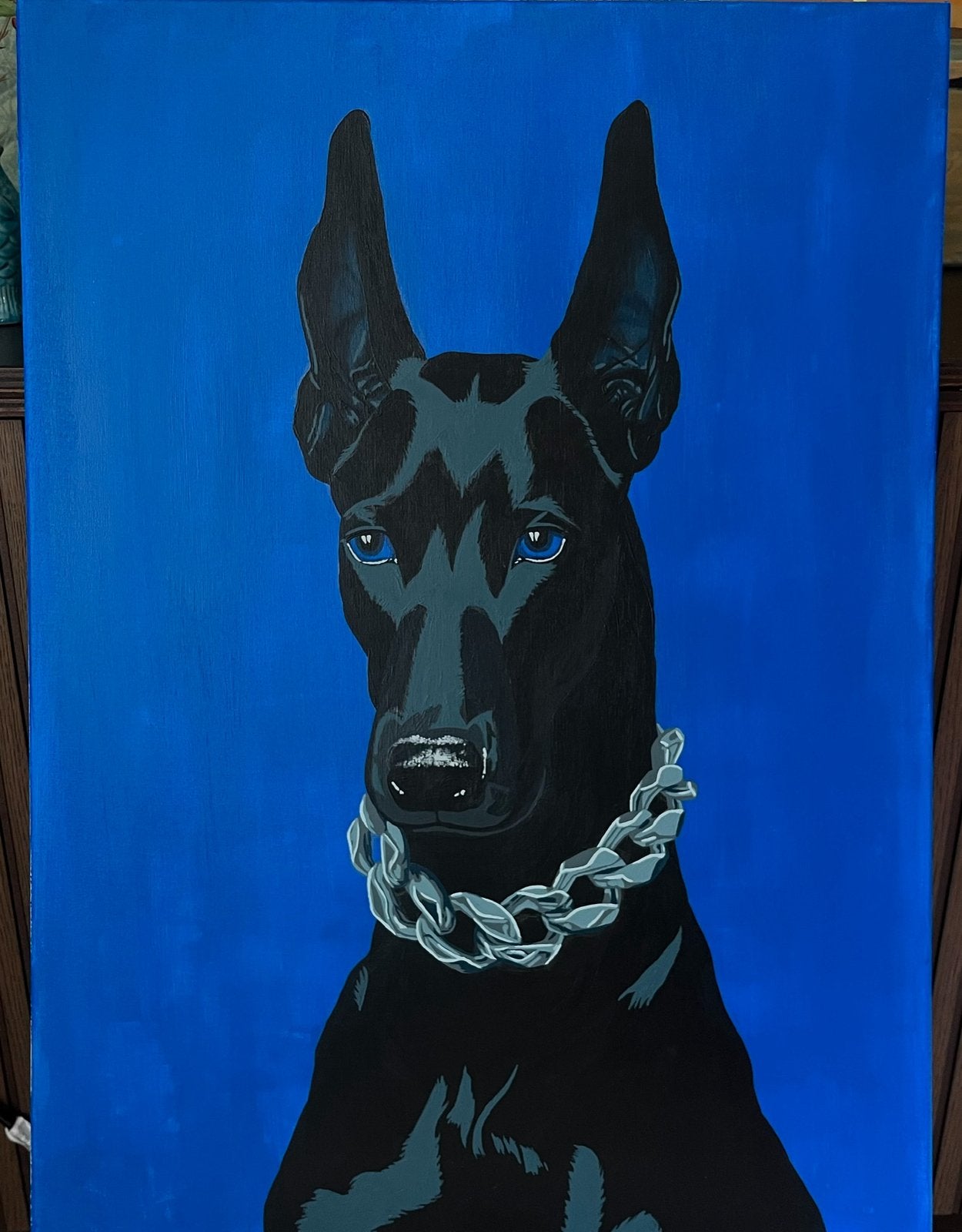 Schilderij “Chained Dobermann”, Ophalen of Verzenden, Gesigneerd, Aquarel, Dieren