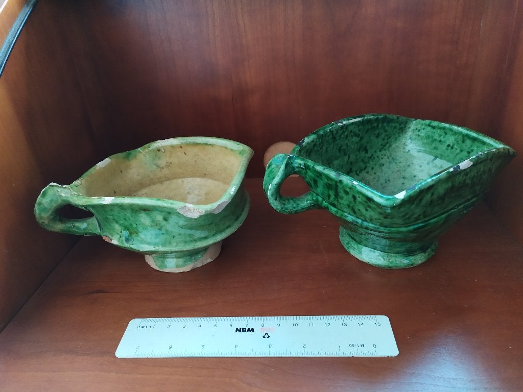 Twee keer aardewerk vuurtest groen glazuur 19e eeuw, Antiek en Kunst, Ophalen of Verzenden