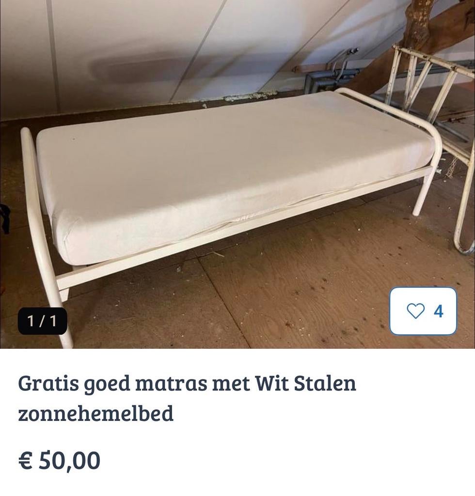 Logeerbed met matras - ideaal als logeerbed, Gebruikt, 90 cm, Eenpersoons, Wit