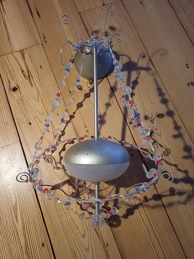 Hanglamp met kralen, Huis en Inrichting, Lampen | Hanglampen, 50 tot 75 cm, Ophalen of Verzenden, Zo goed als nieuw, Metaal
