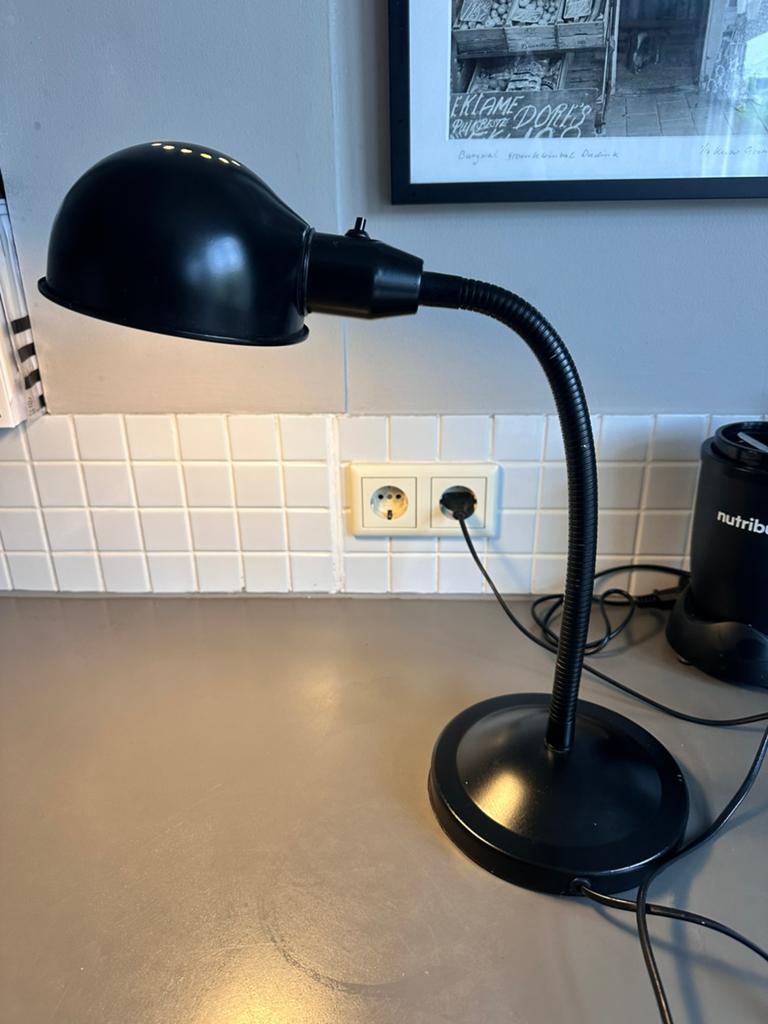 Zwarte Vintage IKEA A0301 Goose Neck Lamp bureau of bed, Ophalen of Verzenden, Metaal, Minder dan 50 cm