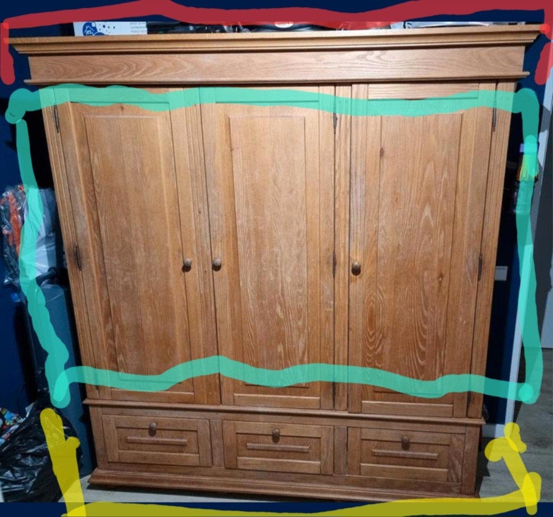 Zware massieve houten kast - 3 delen, Huis en Inrichting, Kasten | Kledingkasten, Gebruikt, 200 cm of meer, Klassiek, 150 tot 200 cm