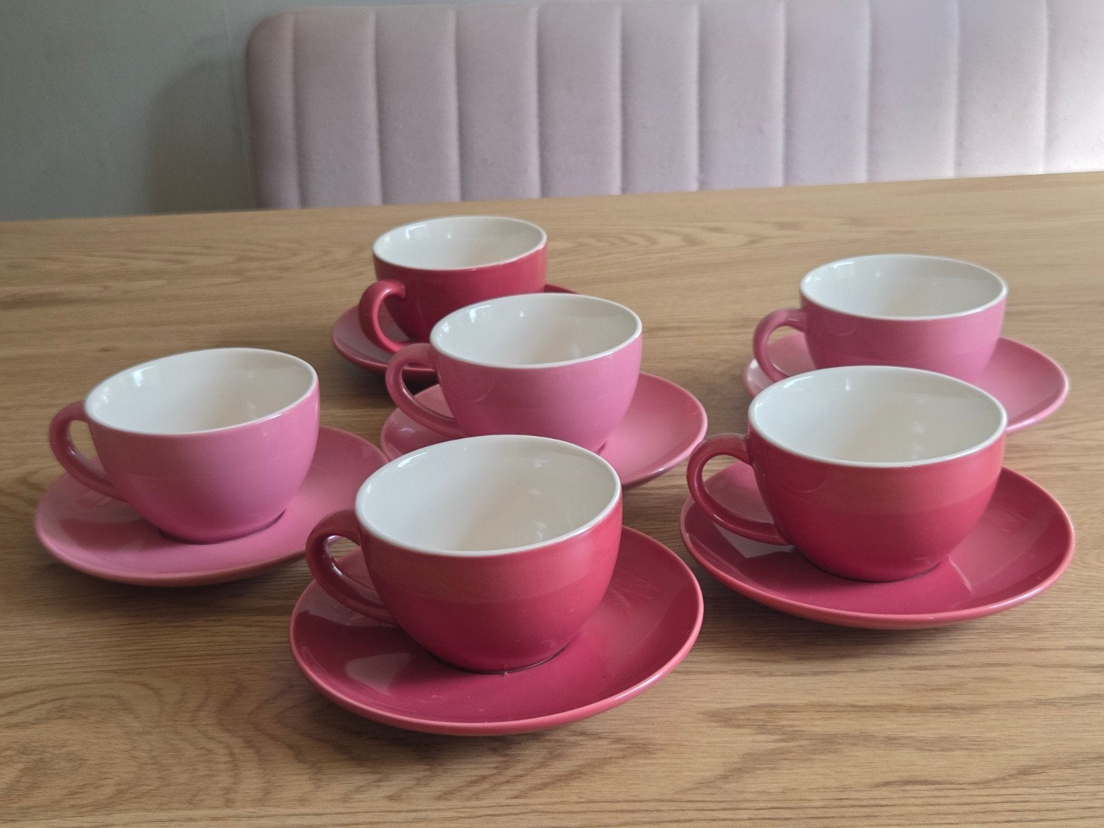 Vintage roze kopjes met schotel – set van 6 – retro servies, Ophalen