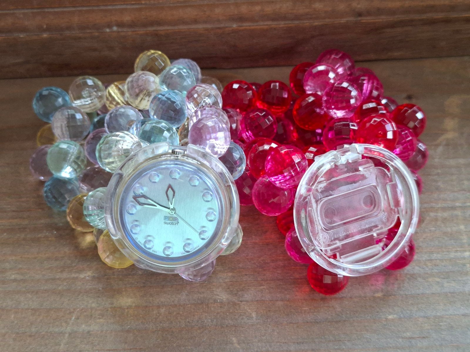 Swatch Pop Polshorloge met  2 Kleurrijke Kralenband, Kunststof, Gebruikt, Polshorloge, Ophalen of Verzenden