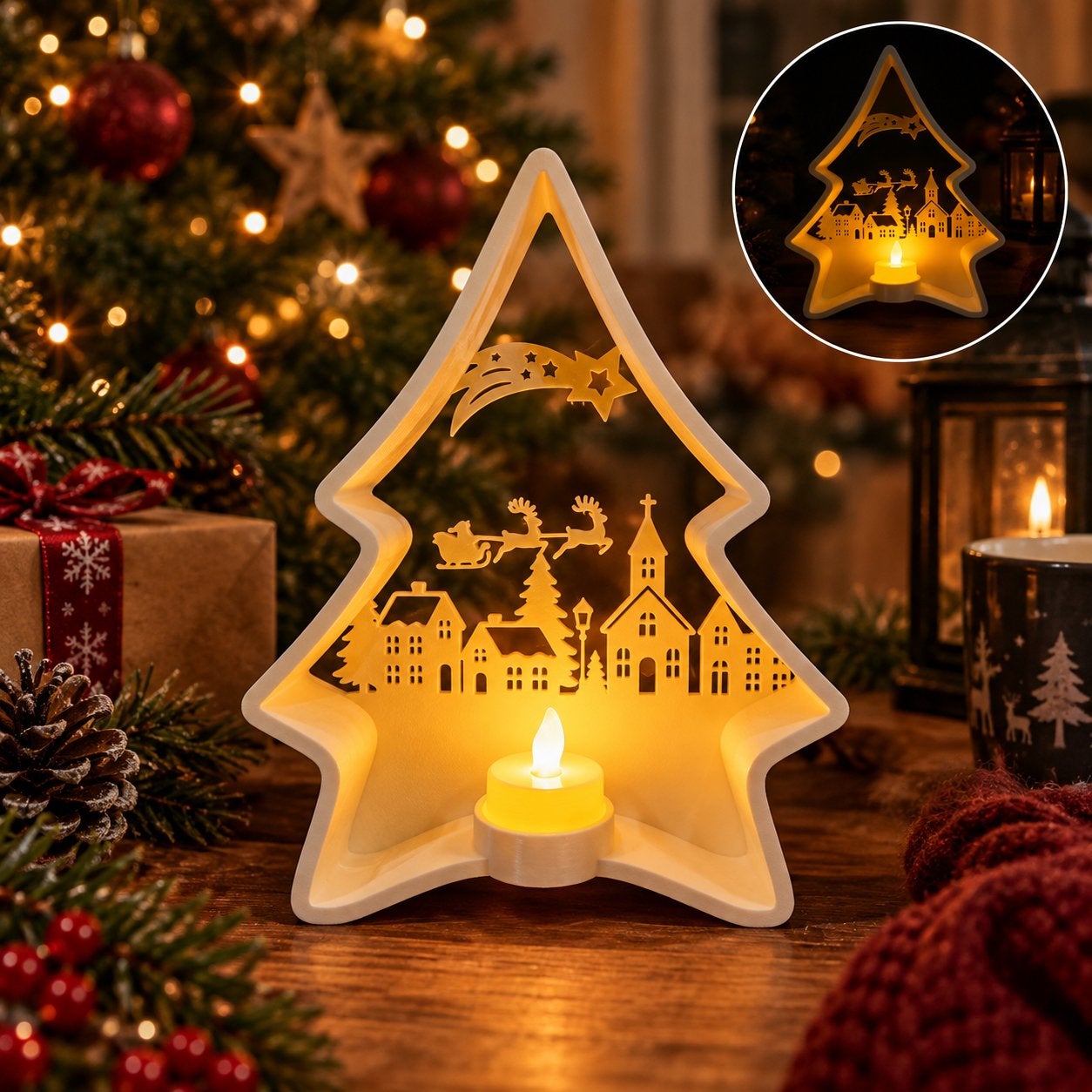 Kerstboom Lichtdecoratie met LED Kaars – Kerstdorp, Ophalen of Verzenden, Nieuw