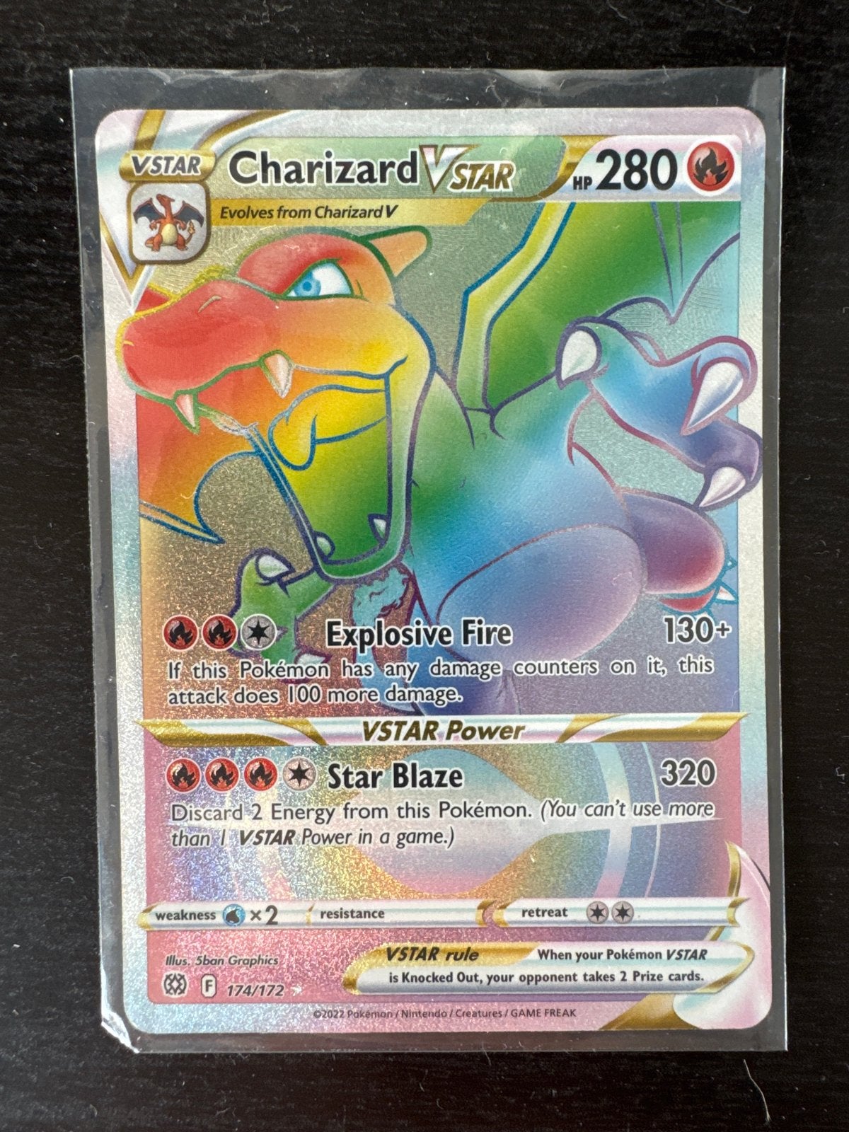 Pokémon TCG Charizard VSTAR Rainbow Rare 174/172, Ophalen of Verzenden, Zo goed als nieuw, Losse kaart, Foil