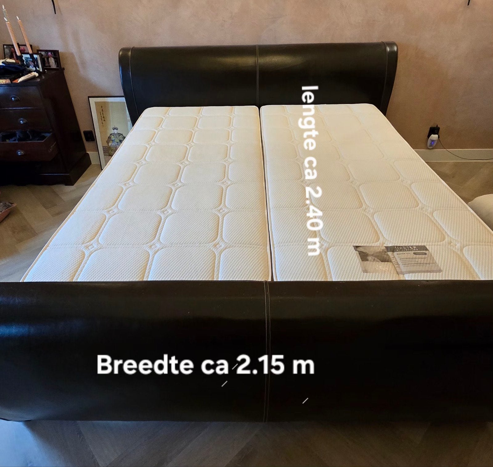 Prachtig 2 persoons Boxspring bed, Ophalen, Gebruikt, Bruin, Tweepersoons