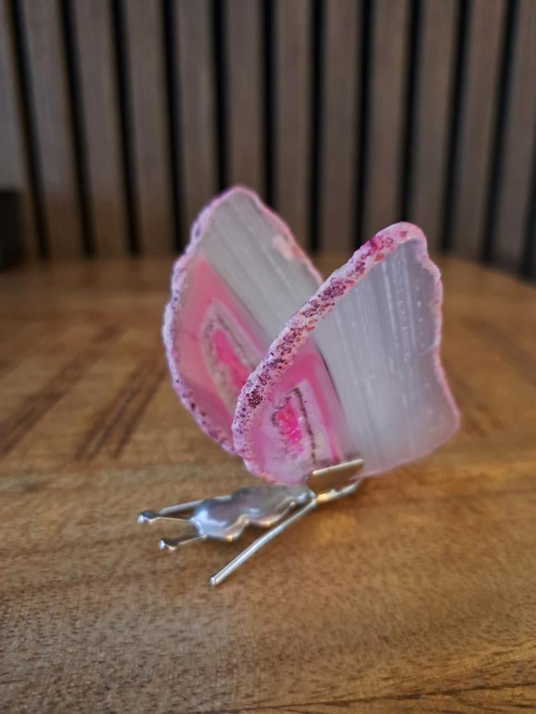 Agaat vlinder Roze, Ophalen of Verzenden, Mineraal