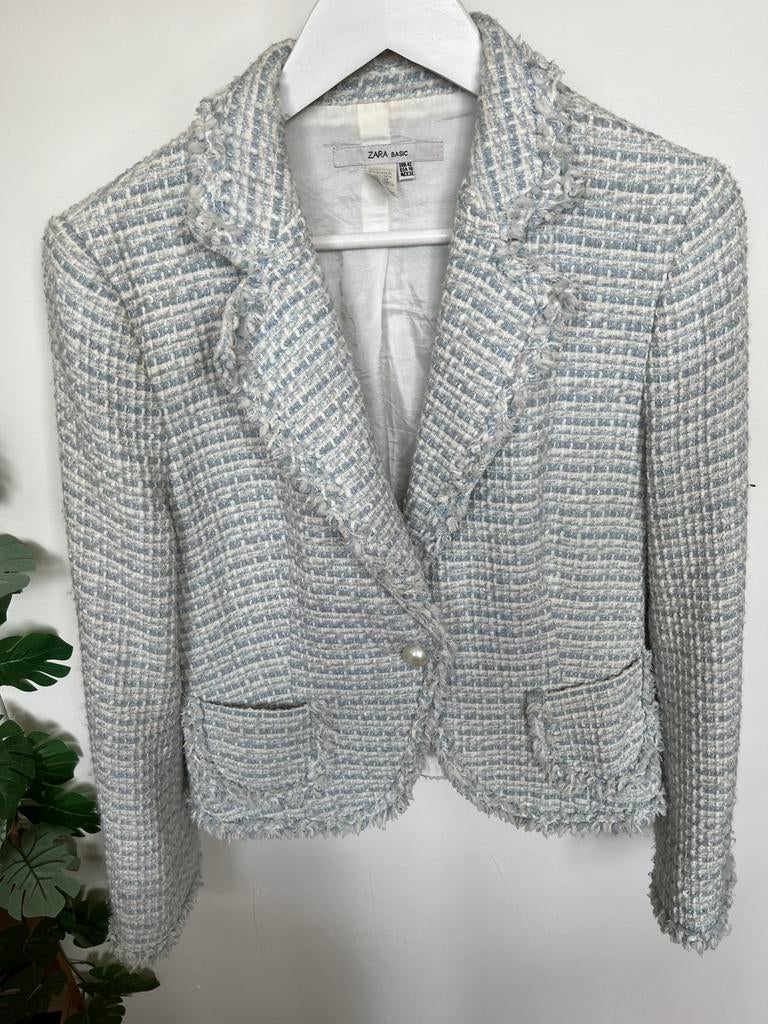 Zara tweed jasje met parelmoer knoop, Maat 38/40 (M), Wit, Ophalen of Verzenden, Jasje