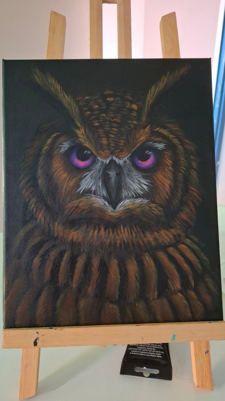 Schilderijtje Uil portret, Ophalen of Verzenden
