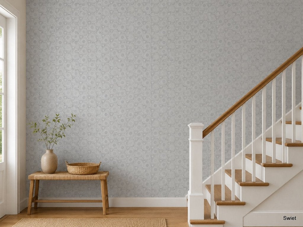 13895 Grafisch vintage behang in greige en grijstinten swiet, Ophalen of Verzenden, Minder dan 10 m², Grijs
