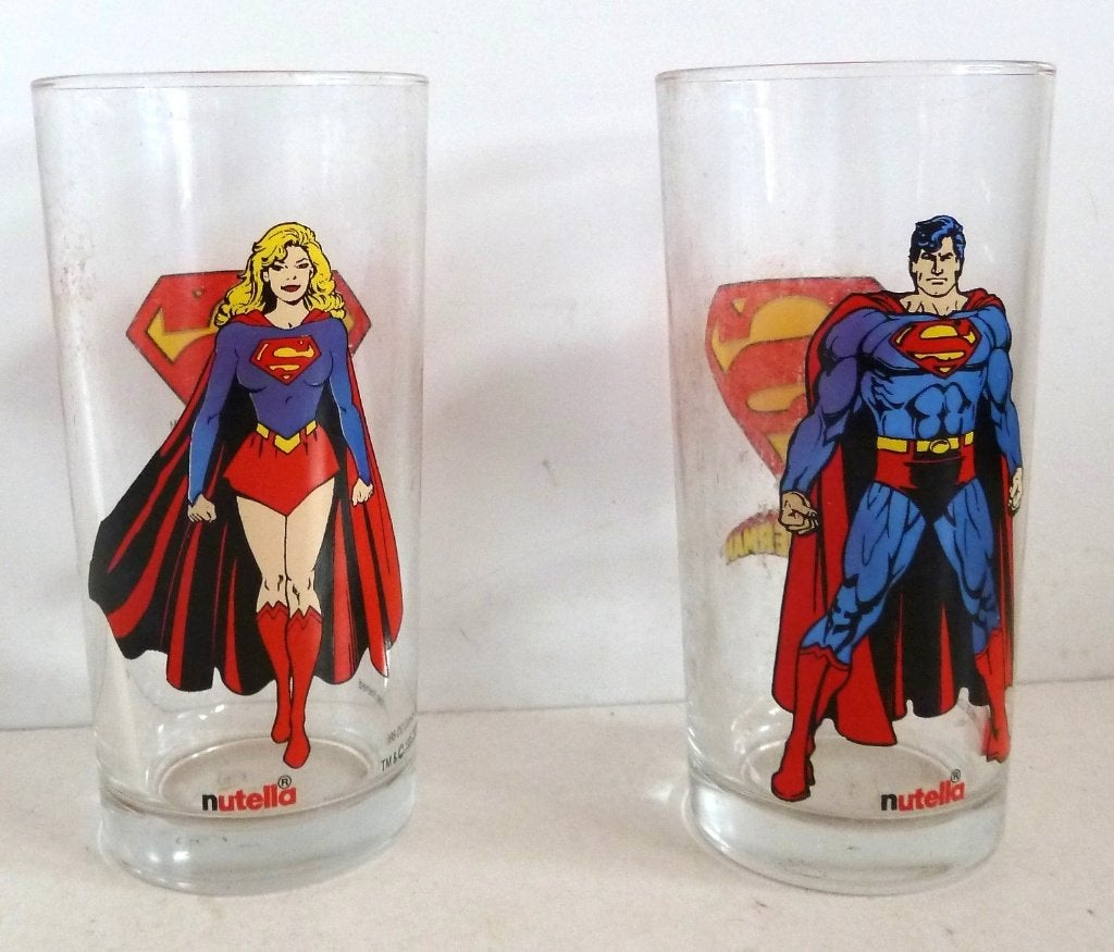 Superman en Supergirl 2 glazen Nutella  1995, Ophalen of Verzenden, Overige figuren, Zo goed als nieuw, Gebruiksvoorwerp