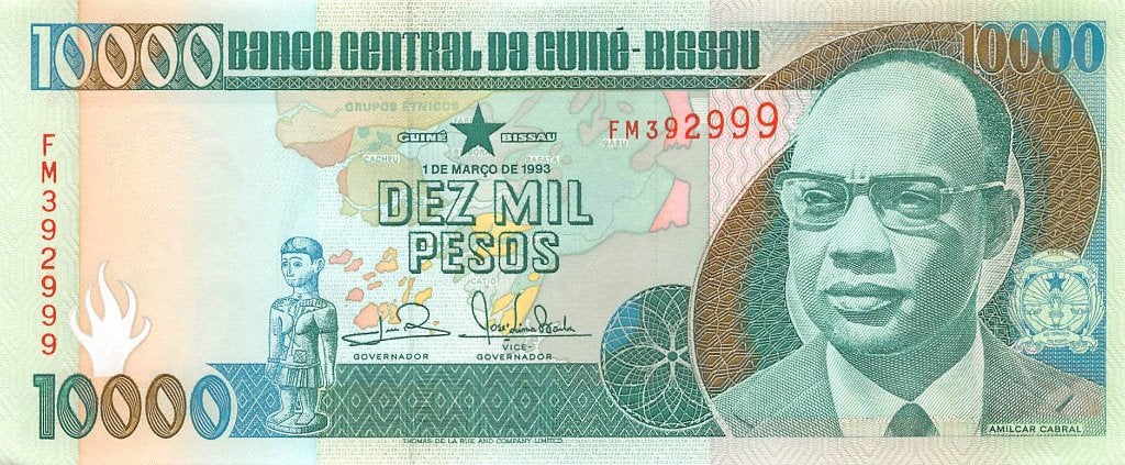 Guinea-Bissau 10000 Pesos 1993 Unc pn 15b, Ophalen of Verzenden, Overige landen, Los biljet