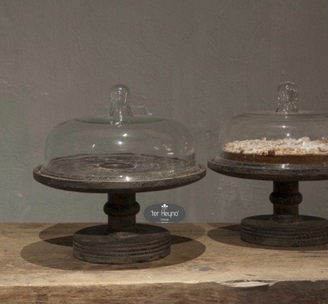 Taartplateau Large houten glazen stolp stoer sober landelijk, Verzenden, Nieuw, Handgemaakt, 33 cm