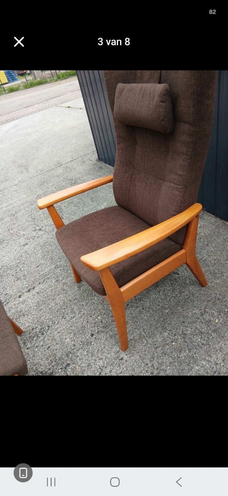 Vintage Farstrup fauteuil met voetenbank - Deens design, Ophalen, Hout, Gebruikt, Bruin