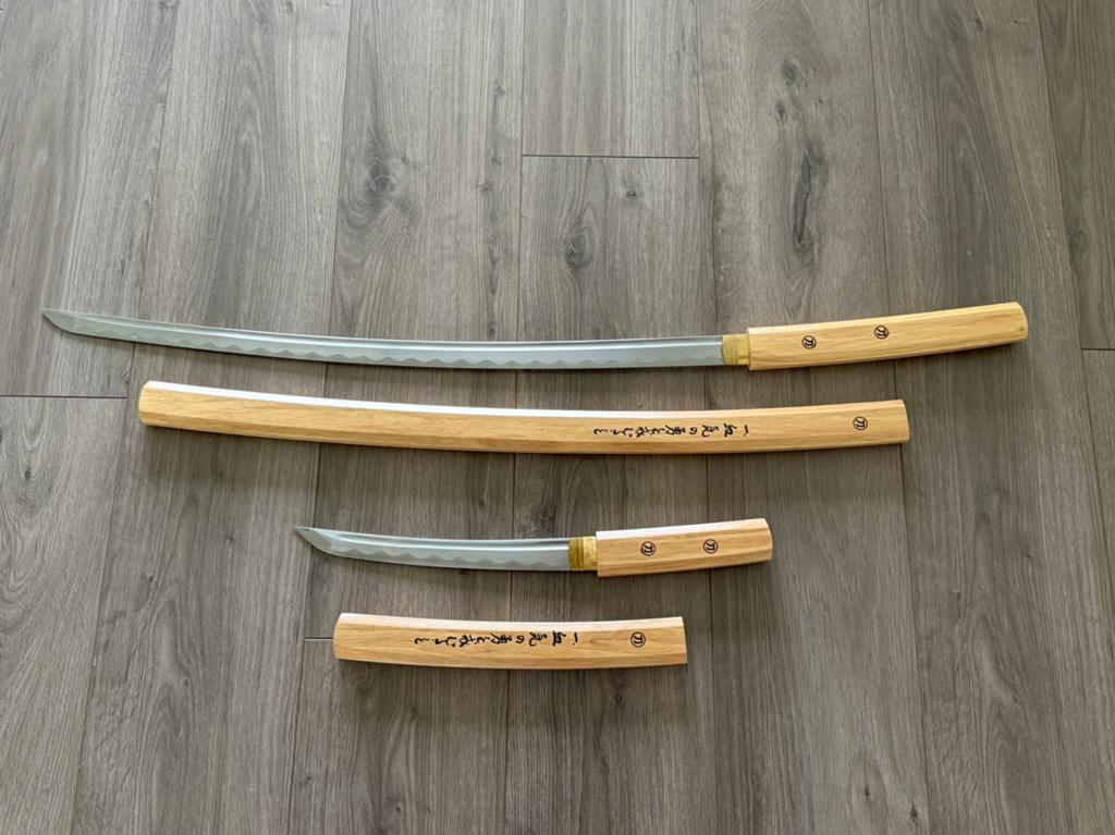 Katana Shirsaya Tanto John Lee Hout Staal Geslepen set, Ophalen of Verzenden, Landmacht, Mes of Dolk
