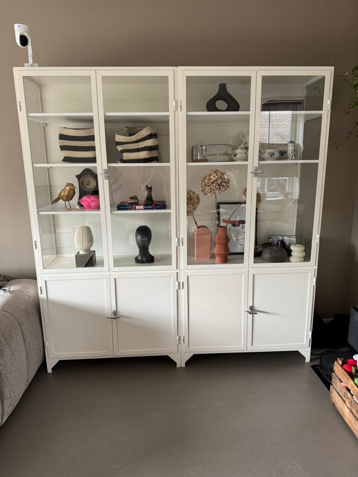 Witte stalen apothekerskast van Old Basics, 195 cm breed, Huis en Inrichting, Ophalen, Gebruikt, 200 cm of meer, 150 tot 200 cm