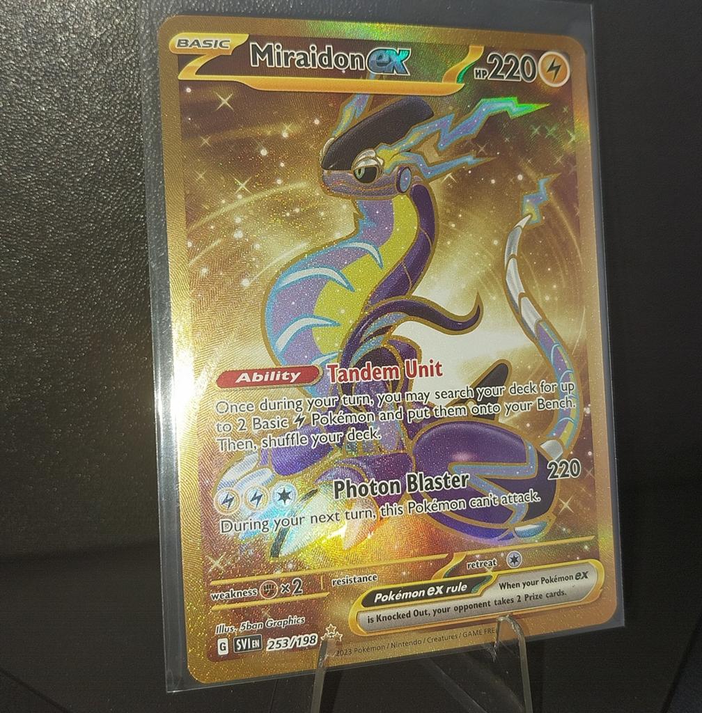 Miraidon ex Gold Secret Rare Pokémon kaart (253/198), Ophalen of Verzenden, Zo goed als nieuw, Losse kaart, Foil