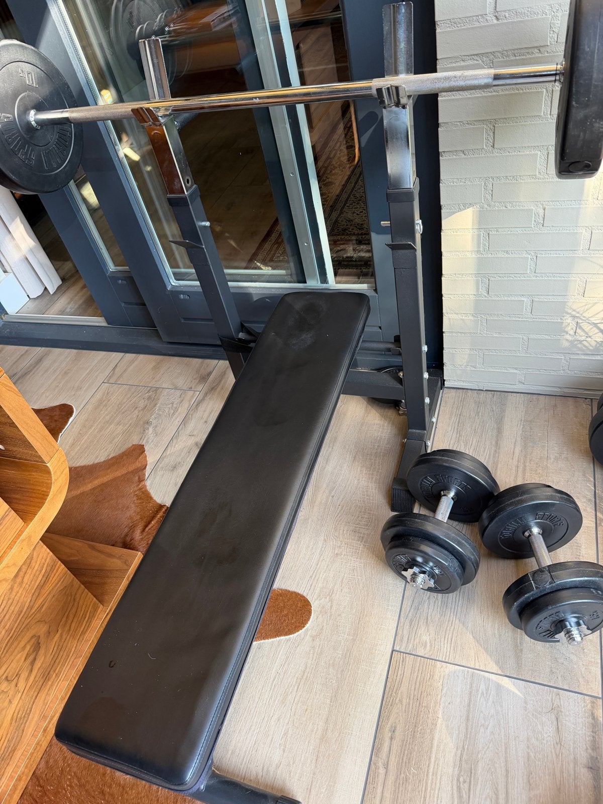 Gorilla Sports Halterset met bankje en diverse gewichten, Ophalen, Gebruikt, Armen, Halterset