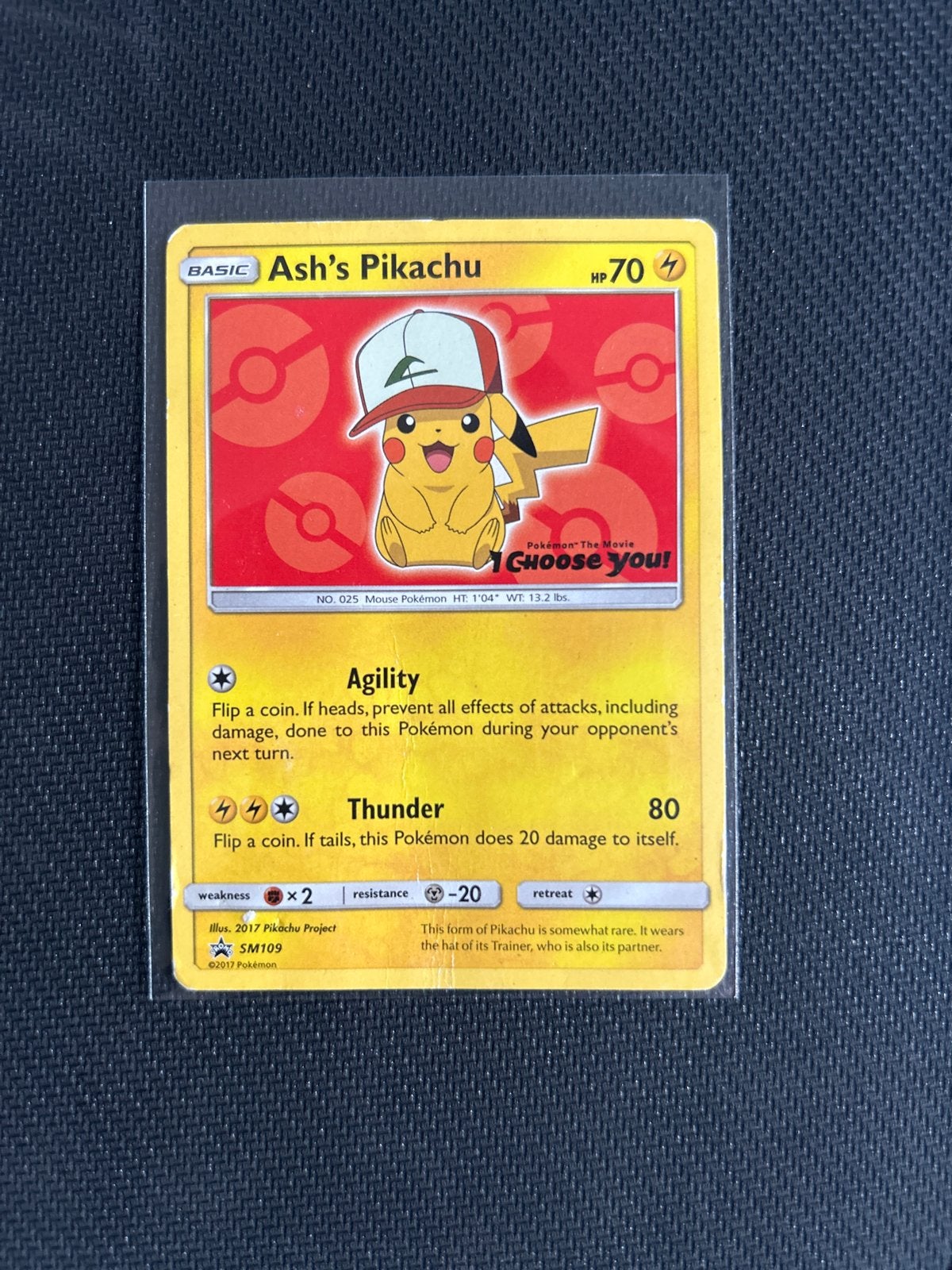 Pokémon Kaart Ash's Pikachu SM109 Promo, Ophalen of Verzenden, Zo goed als nieuw, Losse kaart