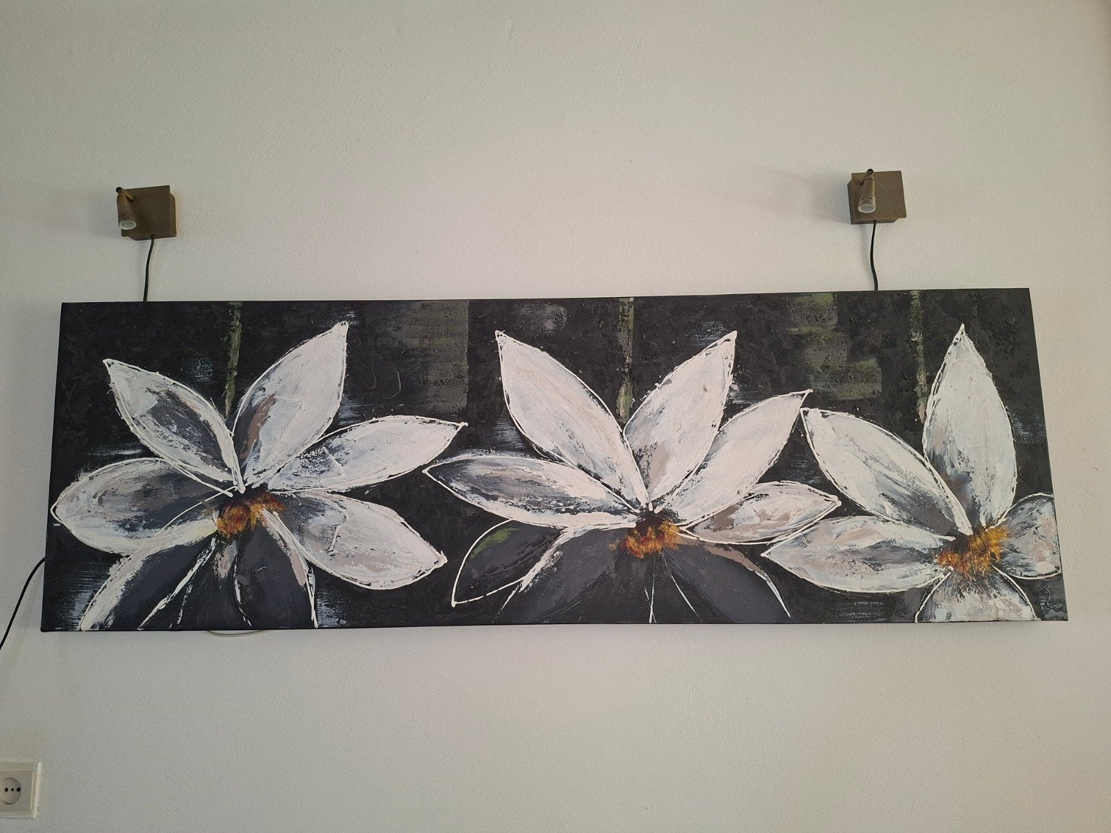 Groot Handgeschilderd Canvas – Wit/Antraciet/Goud, Ophalen