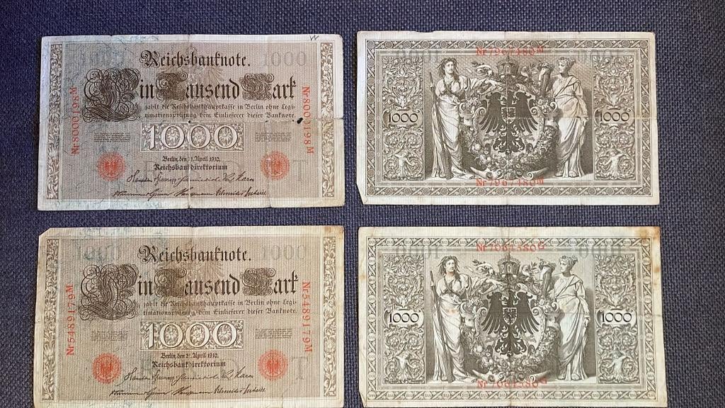 Bankbiljetten 1000 Mark, Ophalen of Verzenden, Duitsland, Los biljet