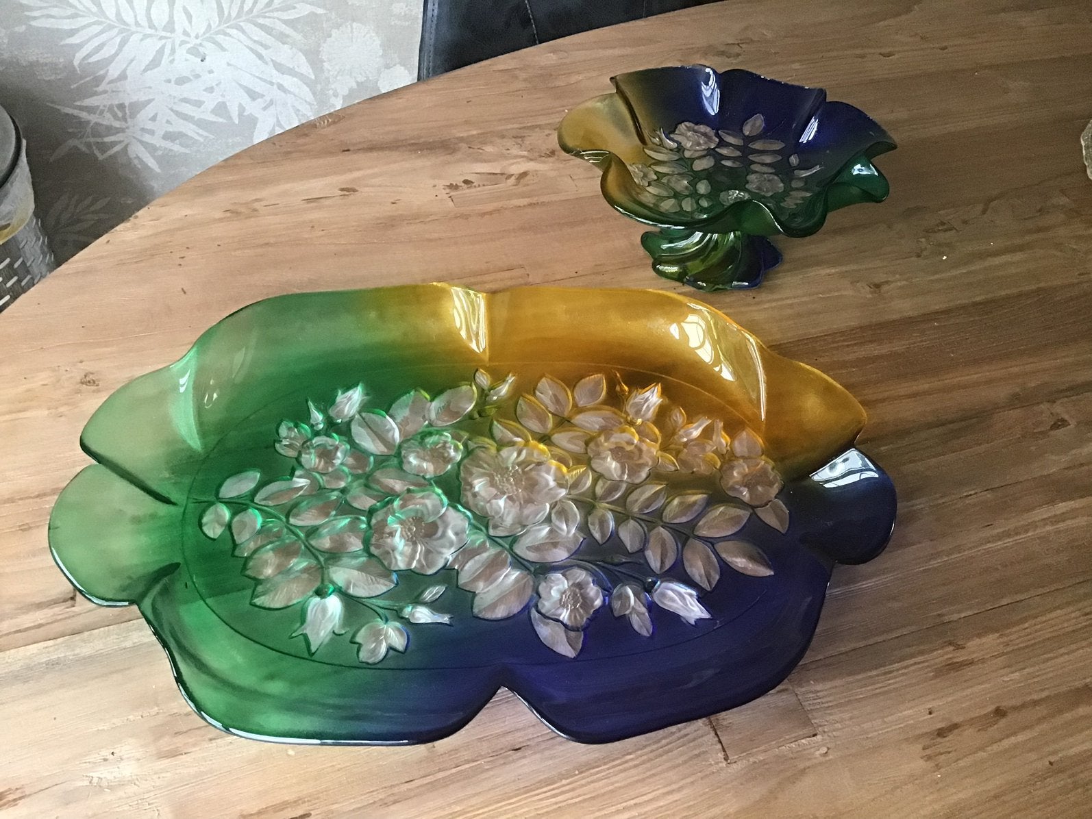 Prachtige 2 delige Vintage schalenset. NU 65€, Huis en Inrichting, Ophalen, Gebruikt, Rond, Glas
