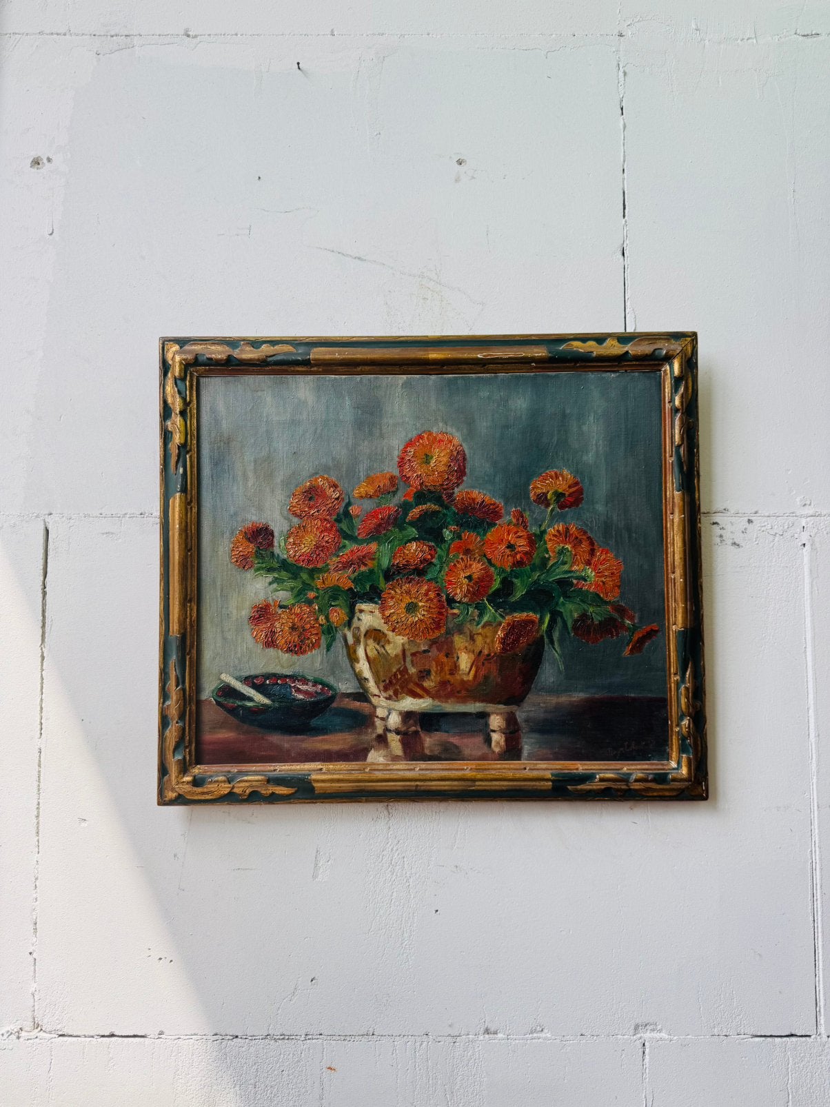 Antiek schilderij stilleven chrysant in pot art deco style, Antiek en Kunst, Kunst | Schilderijen | Klassiek, Ophalen of Verzenden