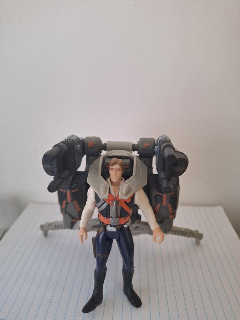 Star Wars 1996 Deluxe Han Solo + Smugler Flight Pack, Ophalen of Verzenden, Gebruikt, Actiefiguurtje