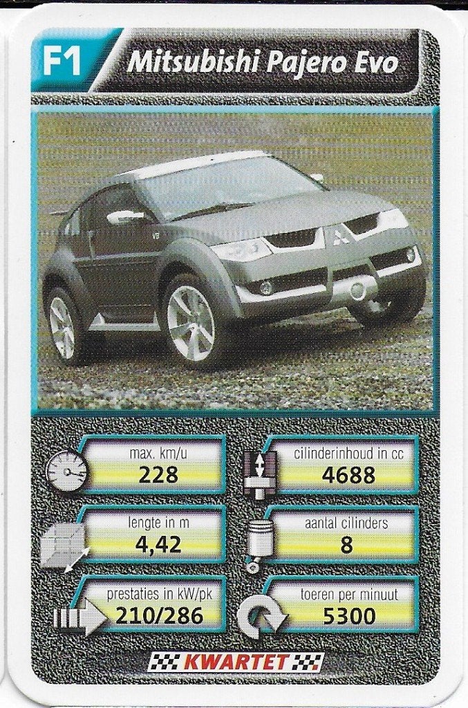 Kw4294 autokaartje f1 mitsubishi pajero evo, Ophalen of Verzenden, Zo goed als nieuw, Auto's