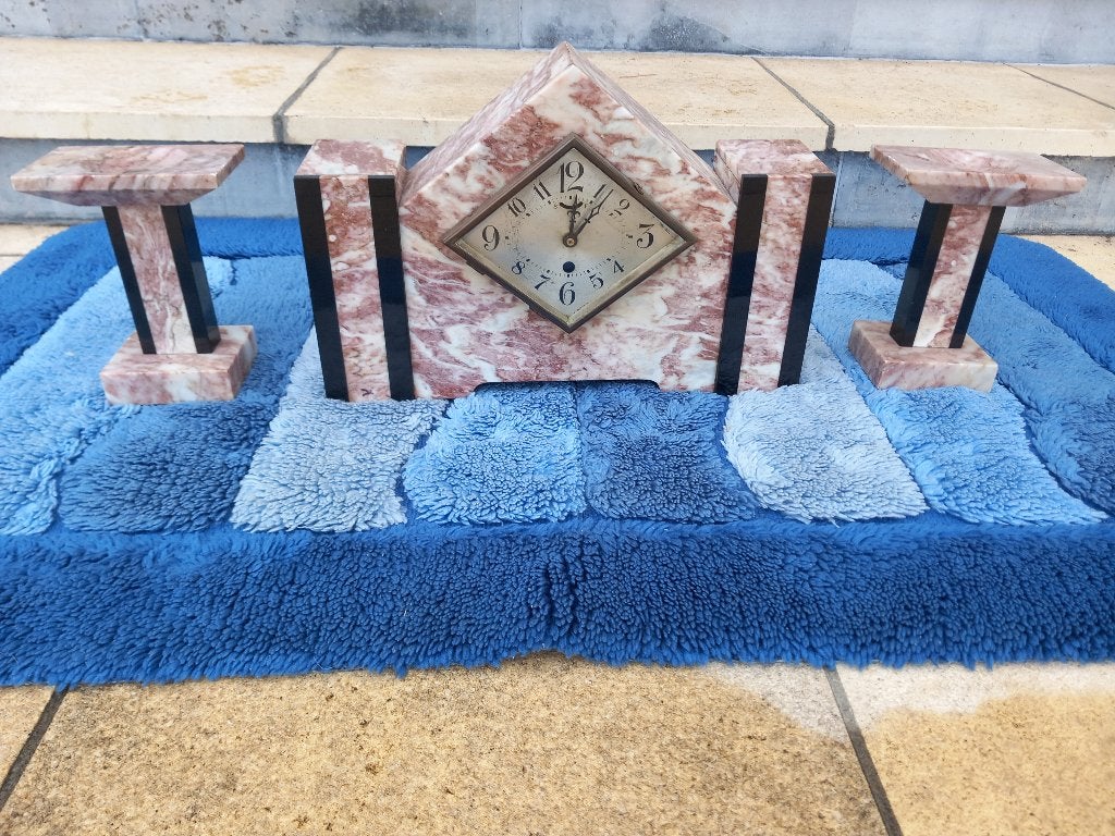 Marmeren klok met 2 staanders, Antiek en Kunst, Antiek | Klokken, Ophalen of Verzenden