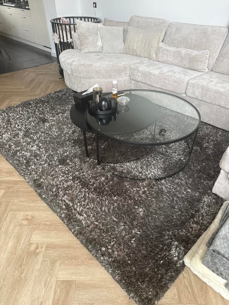 Hoogpolig vloerkleed grijs-bruin, Ophalen, Bruin, 150 tot 200 cm, 200 cm of meer