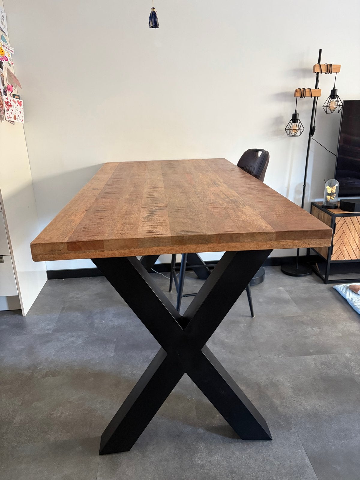 Eettafel, salontafel en 6 stoelen - mangohout, Gebruikt, Vijf personen of meer, 150 tot 200 cm, Rechthoekig