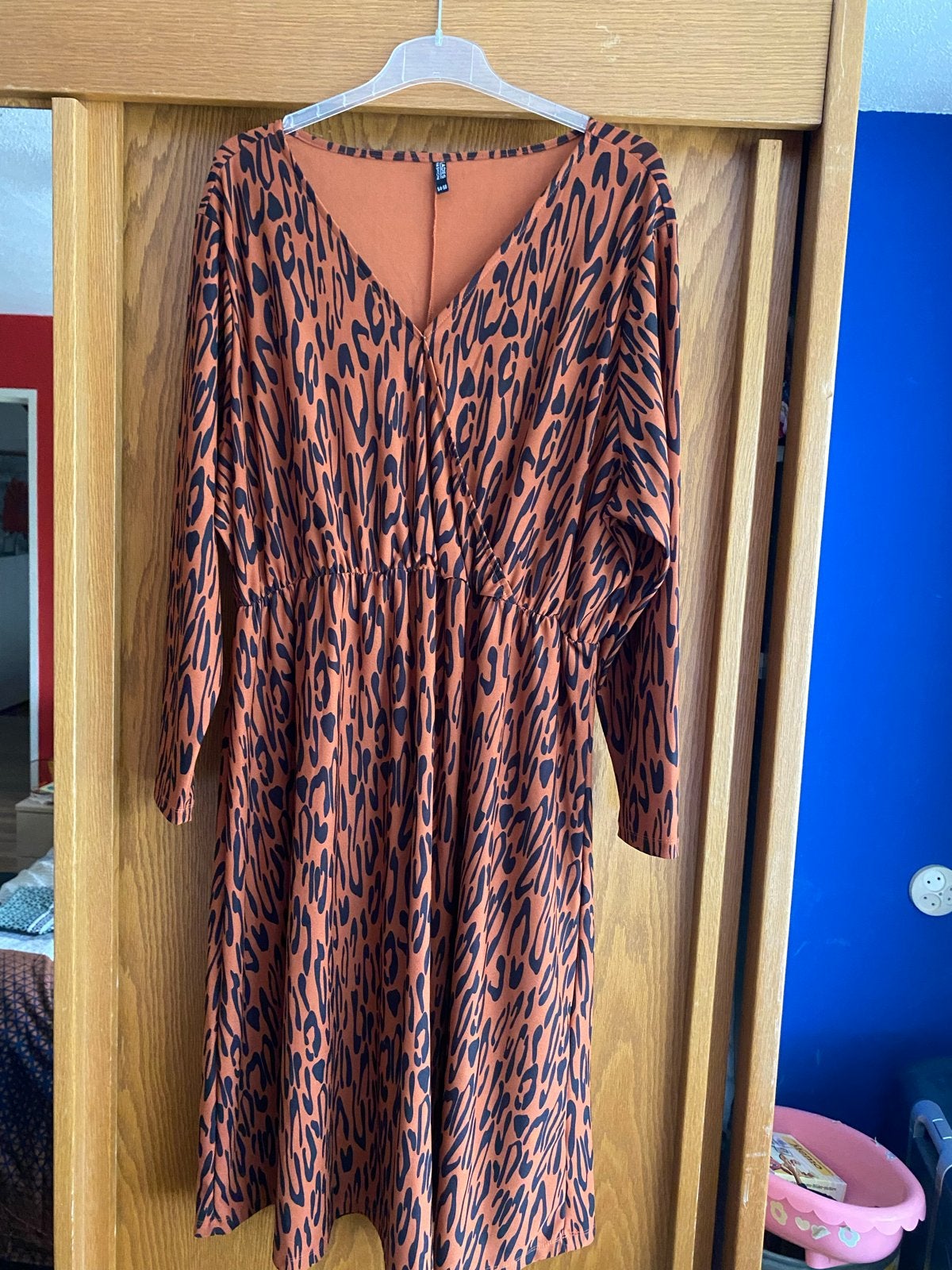 Briek kleurige jurk met dierenprint - Maat 54-56, Maat 46/48 (XL) of groter, Oranje, Ophalen of Verzenden, Zo goed als nieuw