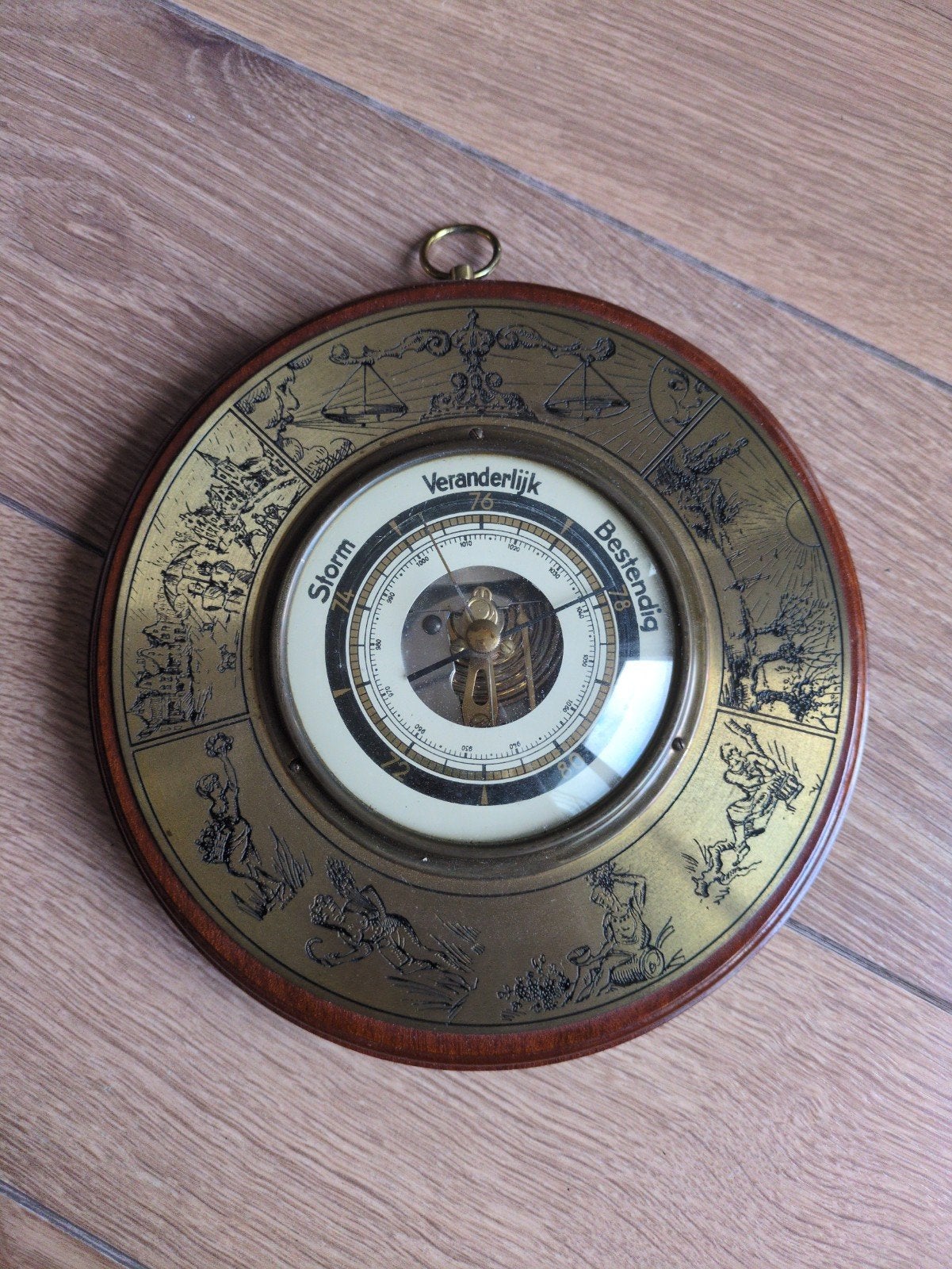 Antieke Barometer - Messing en Hout - Decoratief, Ophalen of Verzenden, Zo goed als nieuw, Barometer