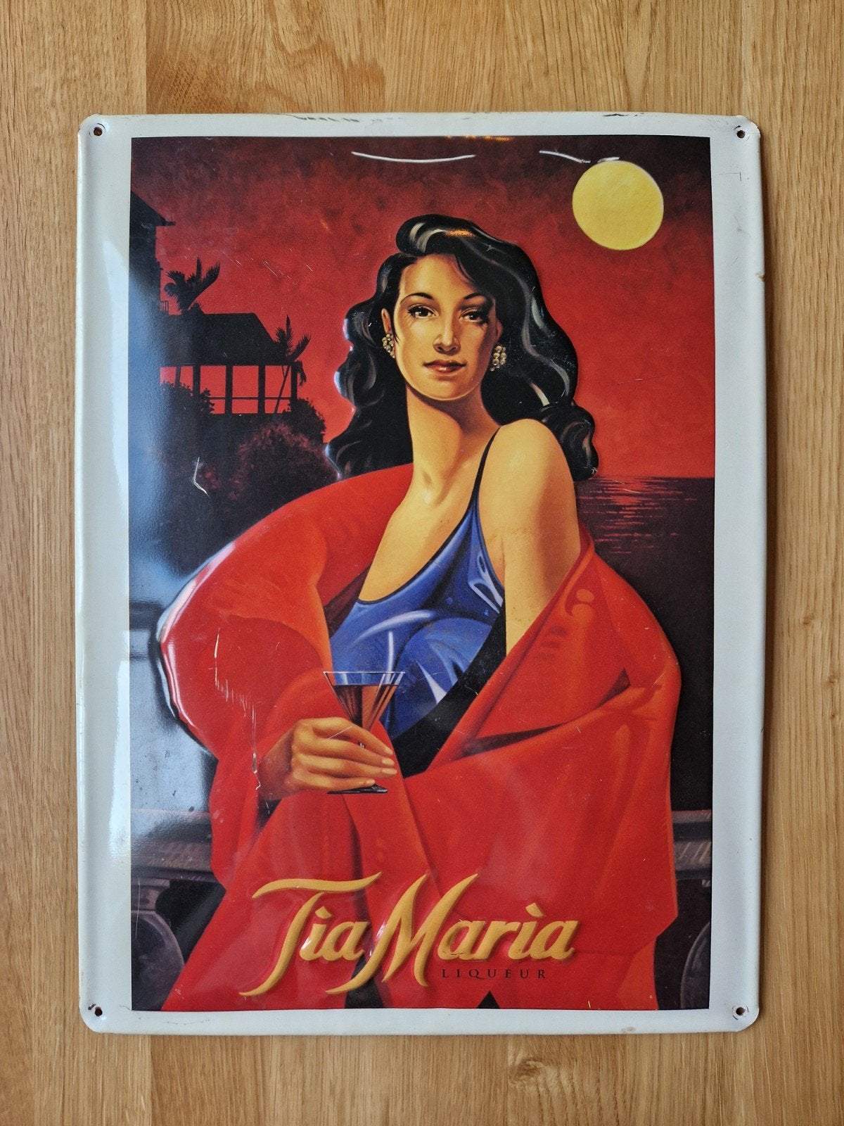 Tia Maria reclame bord blik, Verzamelen, Merken en Reclamevoorwerpen, Ophalen of Verzenden, Gebruikt, Reclamebord