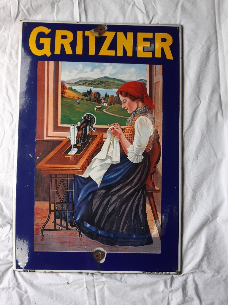 orgineel emaille bord naaimachine gritzner, Antiek en Kunst, Antiek | Emaille, Ophalen of Verzenden