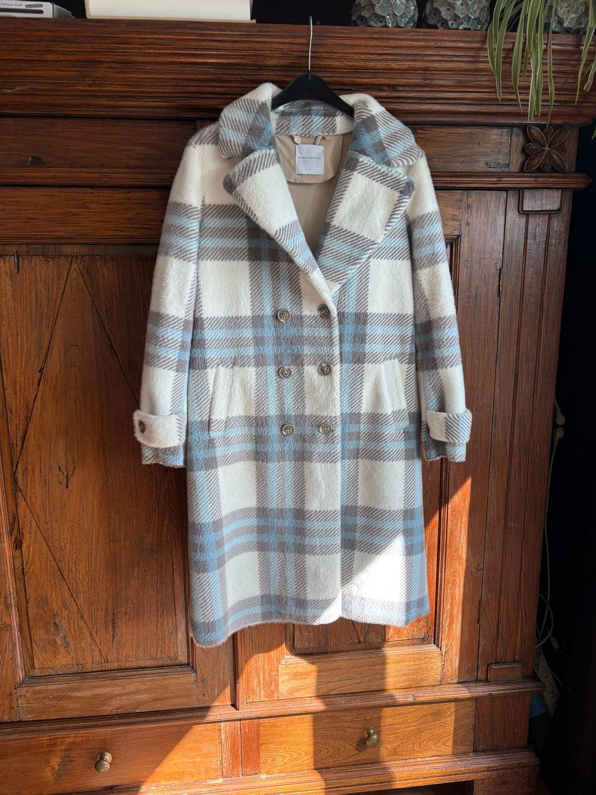 Rino & Pelle Fluffy Geruite Winterjas - Maat 42 (L), Ophalen, Zo goed als nieuw, Maat 42/44 (L), Wit