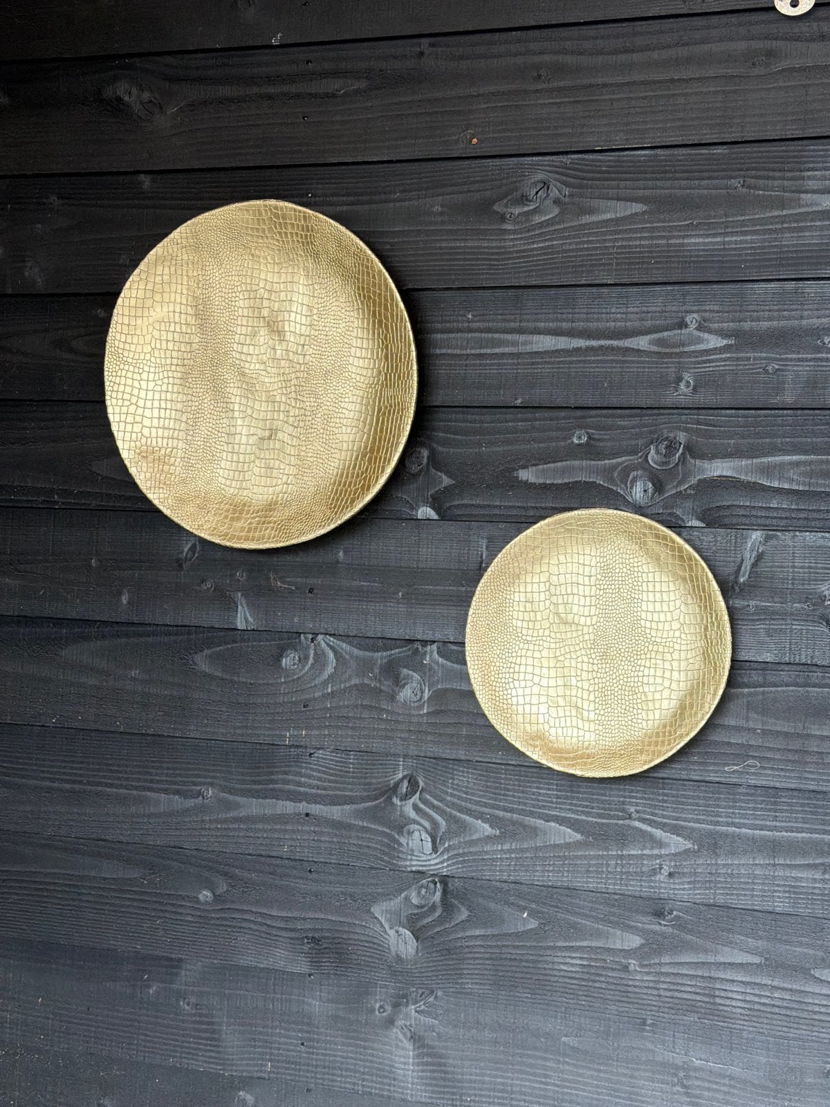 Gouden Wandpanelen met Krokodillenprint - Set van 2, Ophalen, Metaal, Wandbord of Wandpaneel, Goud
