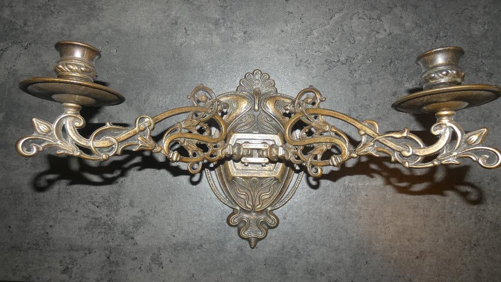 Antieke Art Nouveau Wandkandelaar van Messing [2064], Antiek en Kunst, Antiek | Kandelaars, Ophalen, Koper of Brons